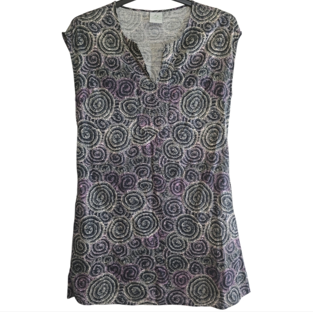 Kingston Grange Bamboo Swirl Print Mini Dress 12 Swirl Print Australian Brand